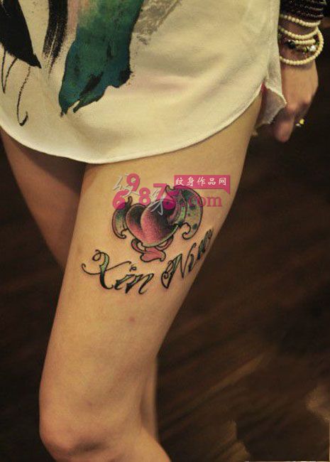 恶魔爱心个性大腿纹身图片