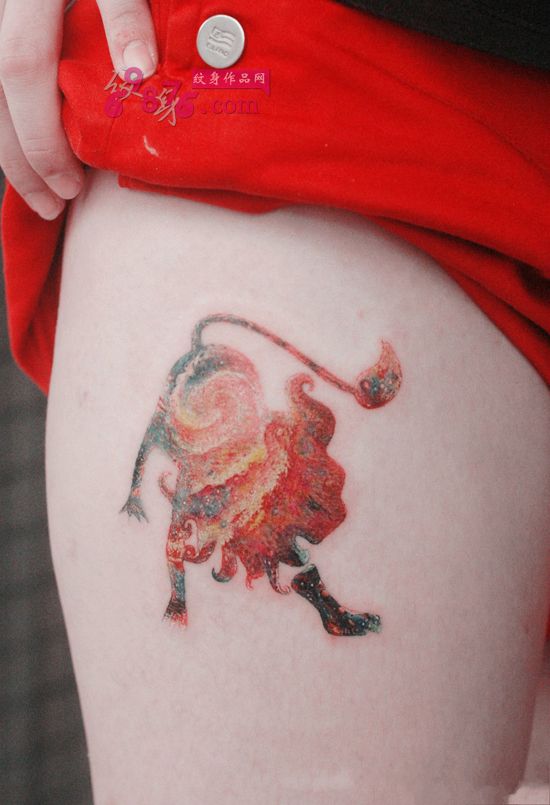 梦幻狮子座大腿纹身图片