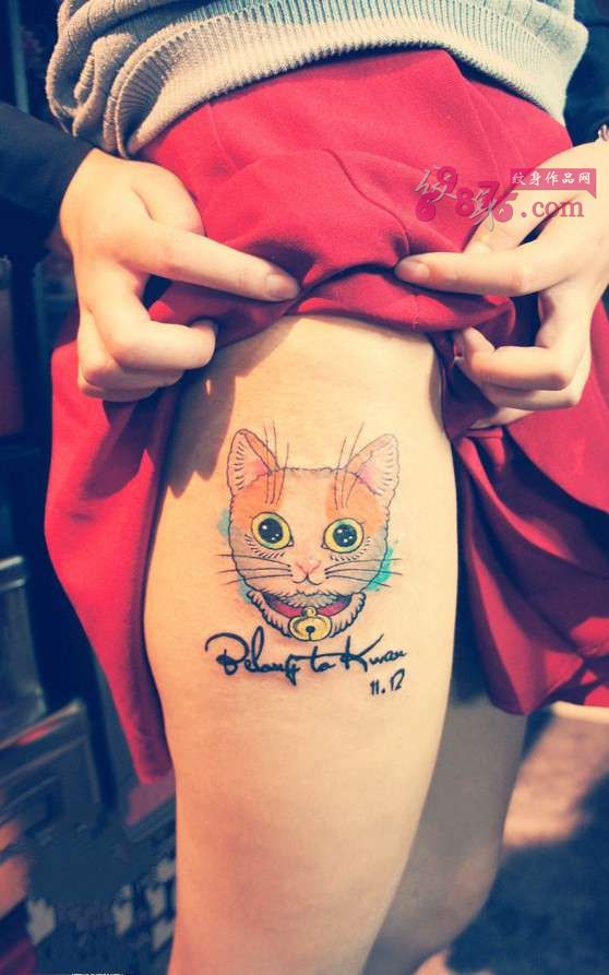 美腿可爱萌猫英文纹身图片