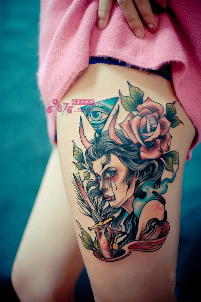 美腿创意流泪美女复古纹身图片