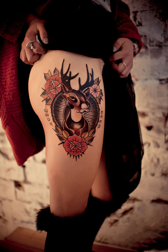 性感大腿麋鹿头像纹身图片