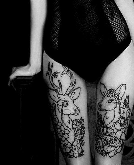 一款女性腿部羚羊纹身图案图片