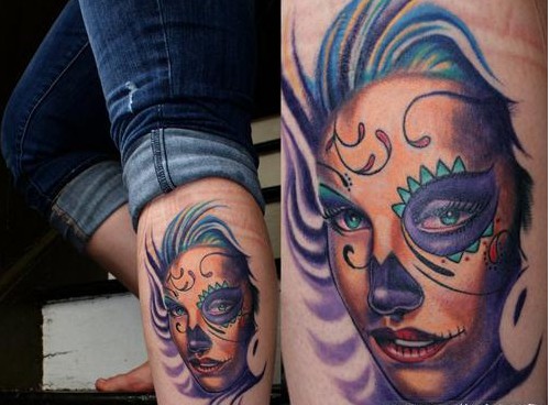 女人腿部漂亮的欧美亡灵装美女纹身图片