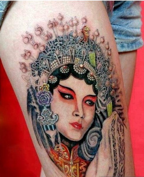 美女腿部花旦纹身图片