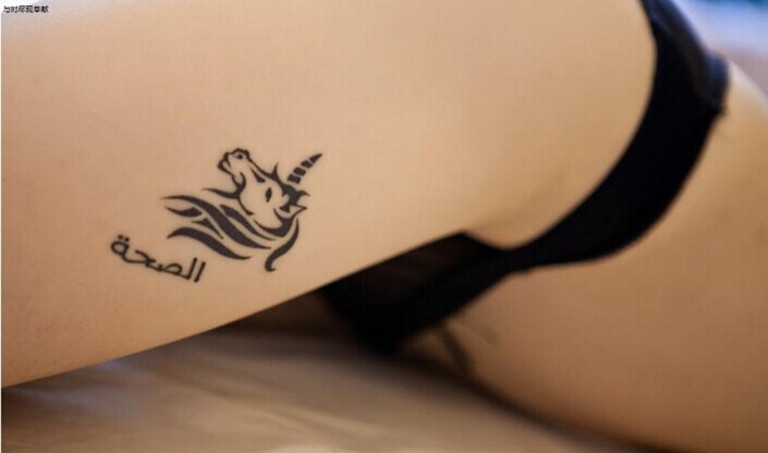 性感女生腿部唯美独角兽纹身图案图片