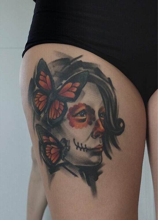 腿部个性人物肖像纹身图案图片