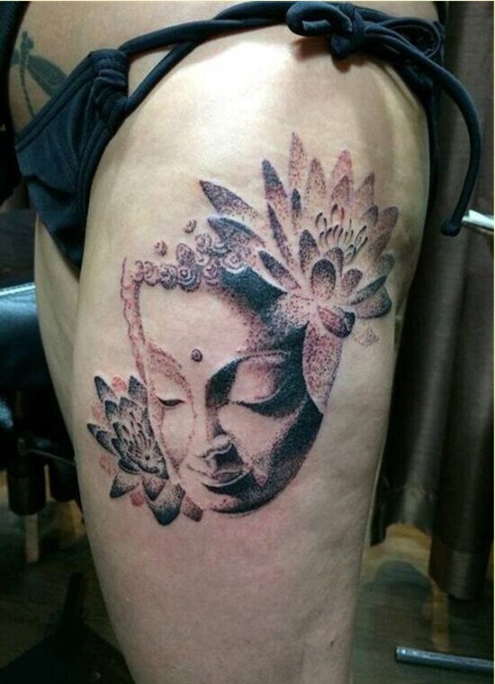 腿部点刺佛纹身图案图片