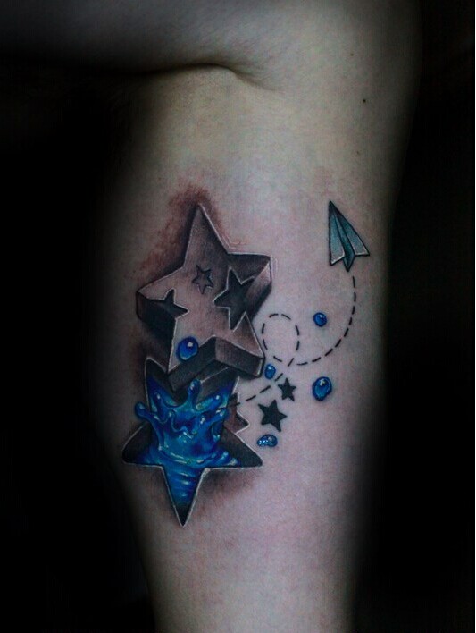 腿部时尚漂亮的浮雕烙印五角星纹身图图片
