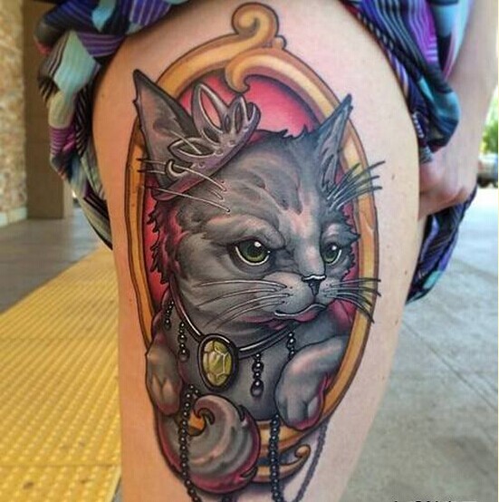 女性腿部猫咪纹身图案欣赏图片