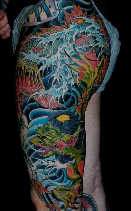 腿部大花纹身图案大全图片