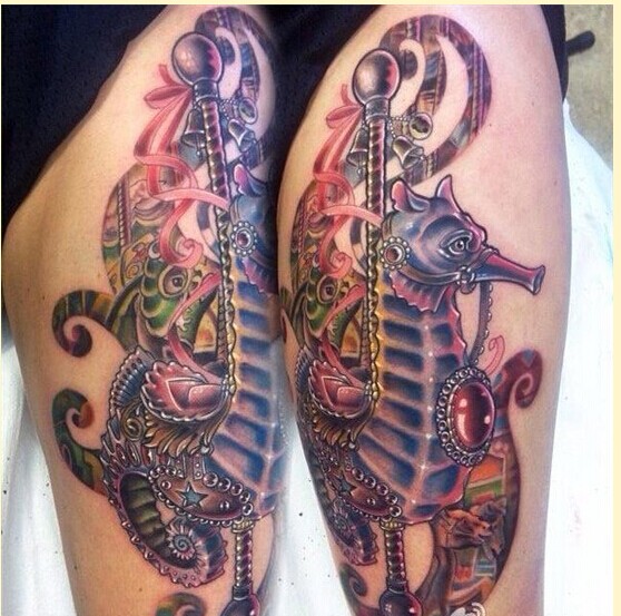 一款个性腿部海马纹身图案欣赏图片