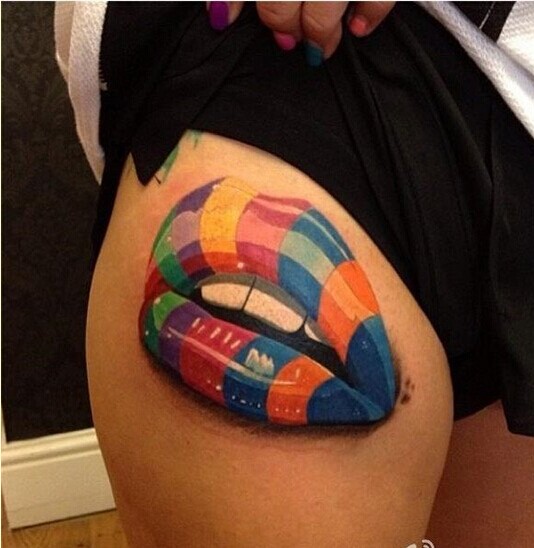 女性腿部时尚糖果嘴纹身图片欣赏图片