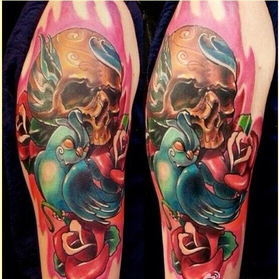 腿部时尚骷髅头纹身图案推荐图片