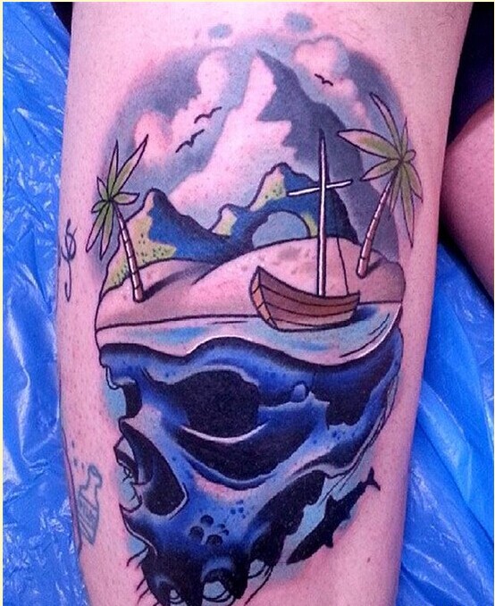 个性腿部海贼王骷髅纹身图片图片