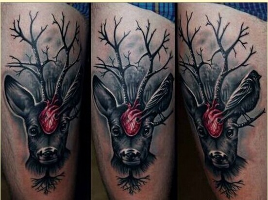 个性时尚腿部鹿头纹身图案欣赏图片