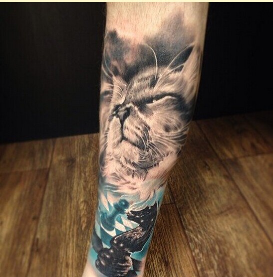 时尚个性腿部漂亮猫咪纹身图案欣赏图片