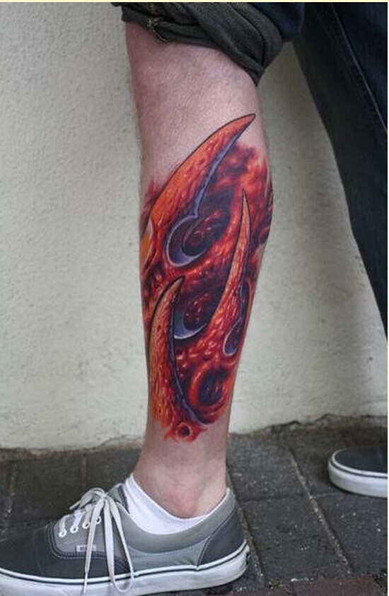 时尚个性腿部3D机械纹身图案推荐图片