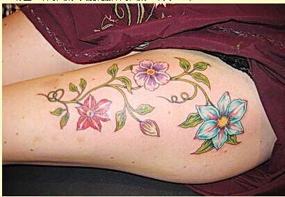 性感美女大腿花藤纹身图案欣赏图片