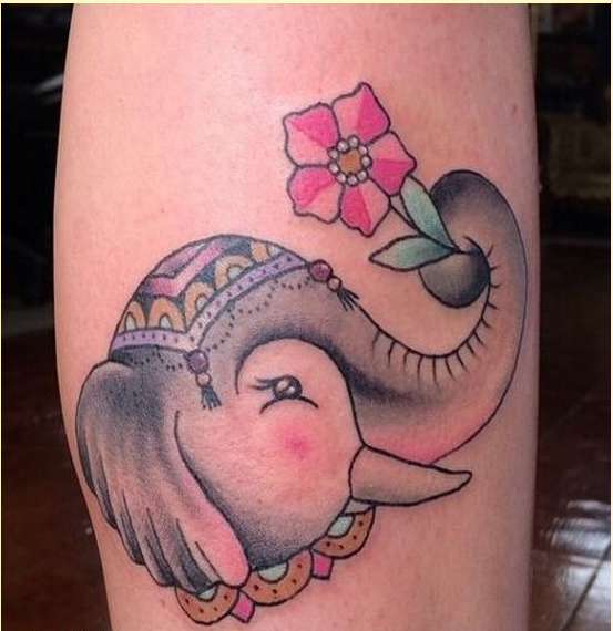 个性腿部时尚彩色象纹身图片图片