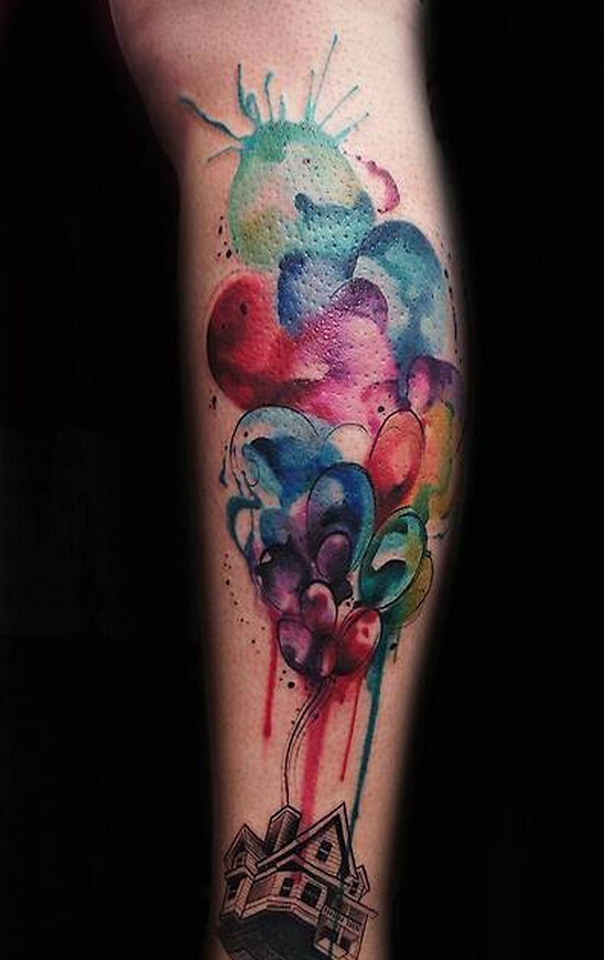个性腿部时尚彩色气球房子纹身图案图片