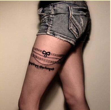 个性女孩子腿部漂亮好看的蕾丝纹身图图片