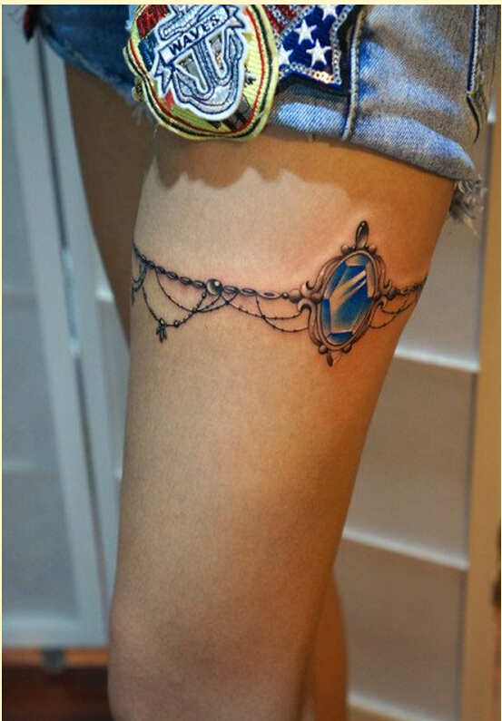 时尚女性腿部漂亮好看的腿链宝石纹身图片