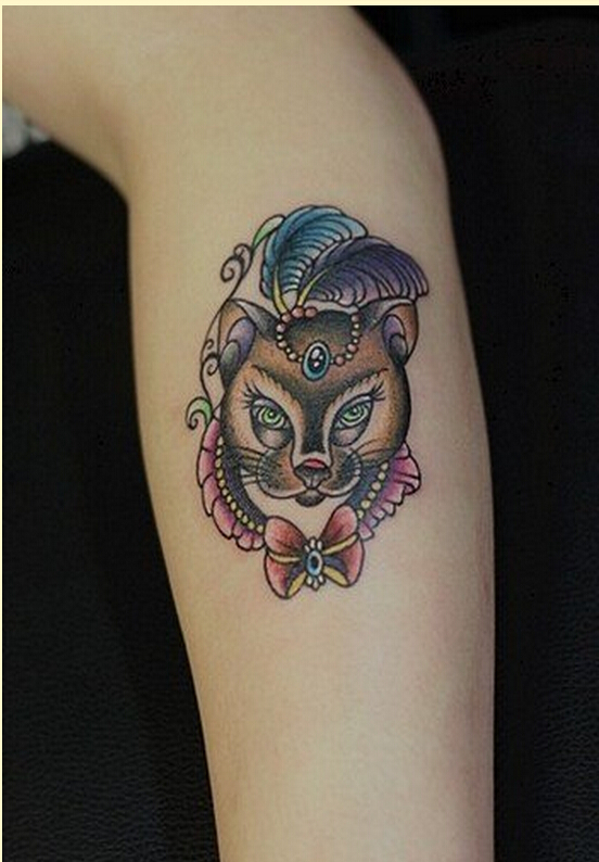 时尚女性腿部个性漂亮彩色猫咪蝴蝶结图片