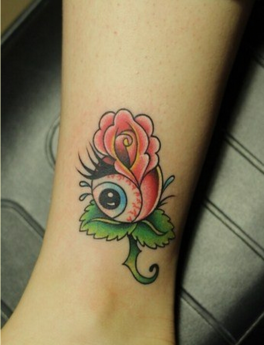 个性腿部时尚好看的彩色食人花纹身图图片