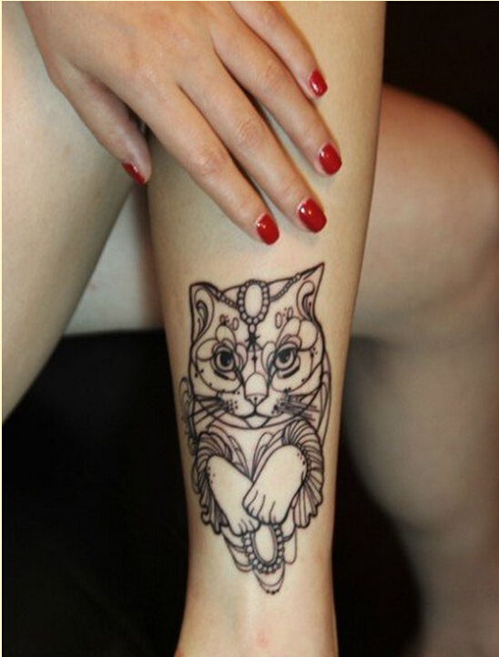 女性腿部漂亮好看的猫咪纹身图案图片