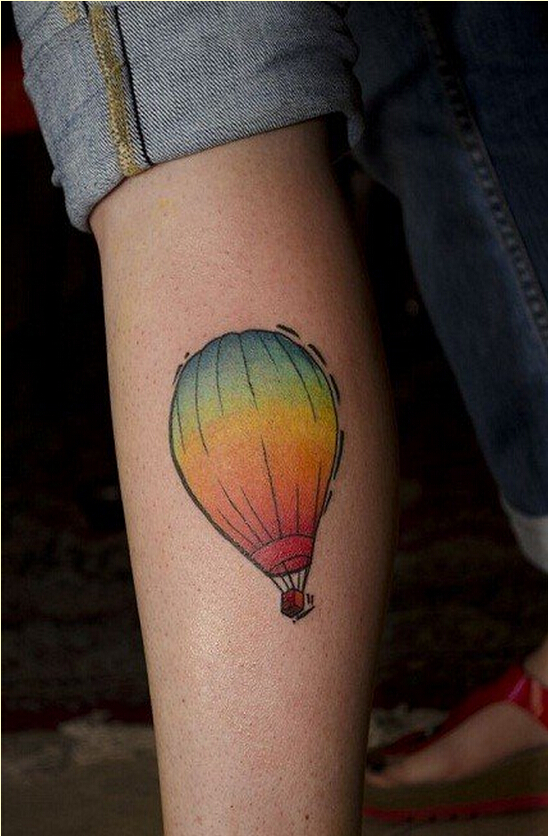 个性时尚腿部好看的热气球纹身图案图片