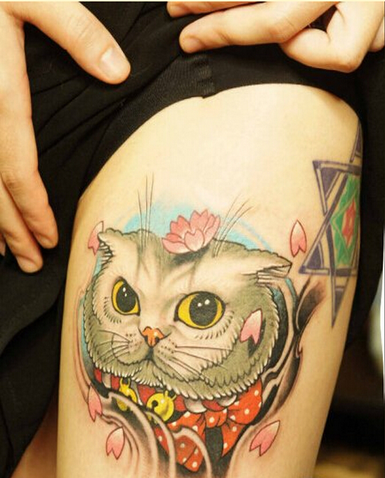 时尚女性腿部漂亮好看的猫咪蝴蝶结纹图片