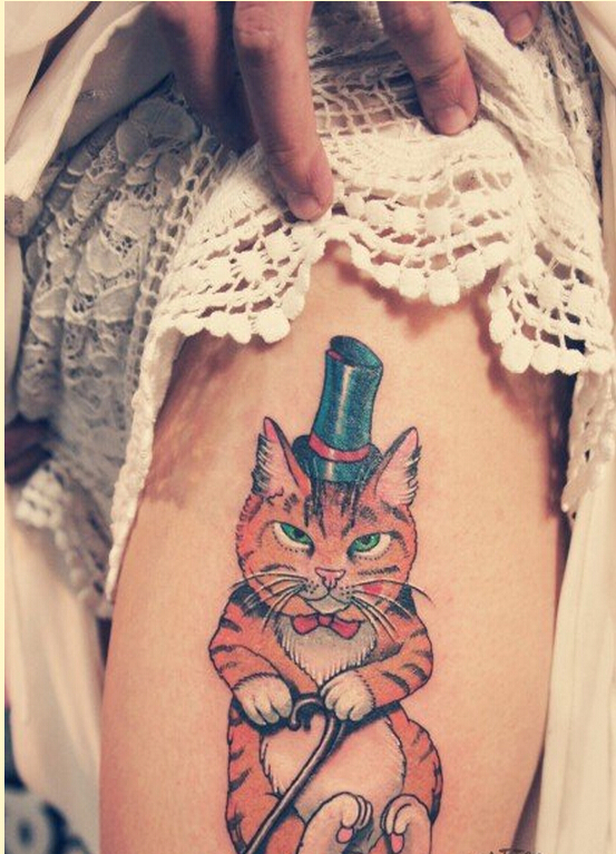 时尚女性腿部漂亮好看的猫咪纹身图案图片