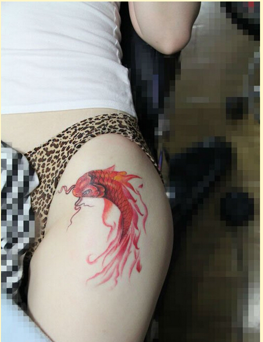 时尚女生腿部经典漂亮的彩色小鲤鱼纹图片