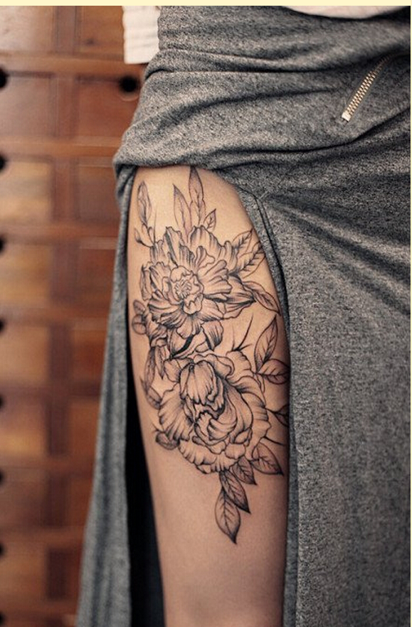 个性时尚女性腿部漂亮好看的花纹身图图片