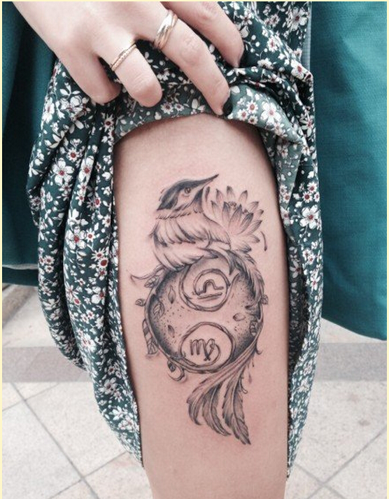 女性腿部时尚好看的星座纹身图案图片