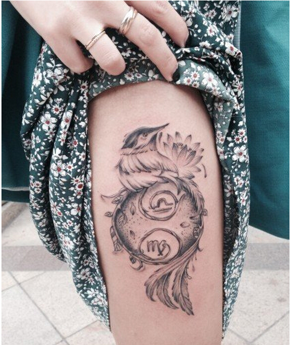 性感女性腿部时尚好看的星座纹身图案图片