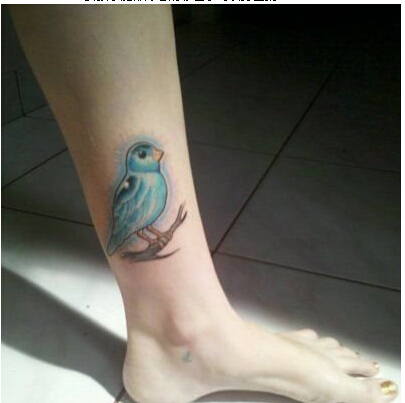 女孩子腿部可爱好看的彩色小鸟纹身图图片