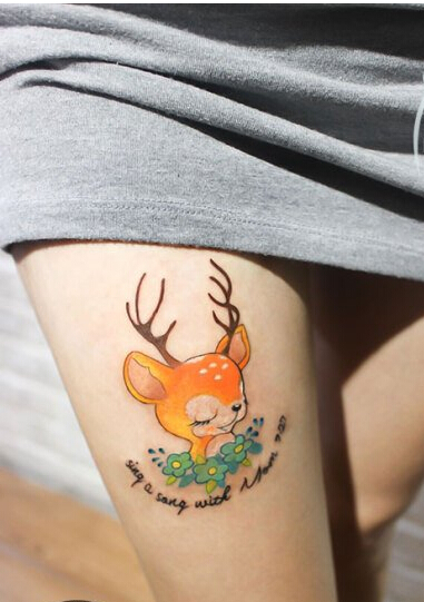 性感女性大腿可爱好看的梅花鹿纹身图图片