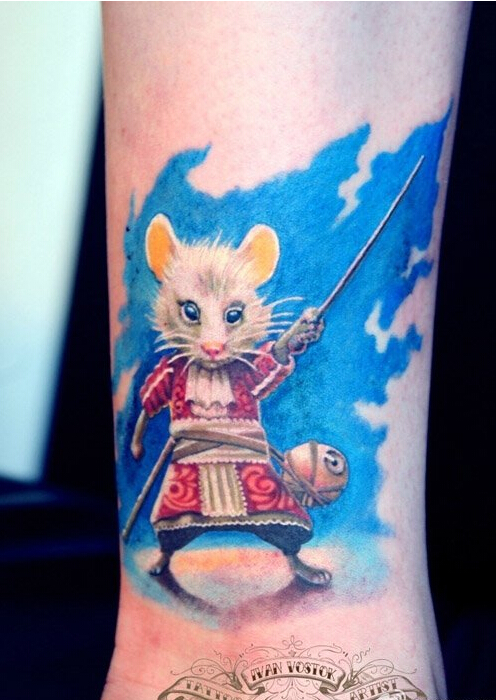 腿部可爱好看的小老鼠纹身图案图片