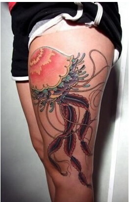 个性腿部时尚好看的水母纹身图案图片