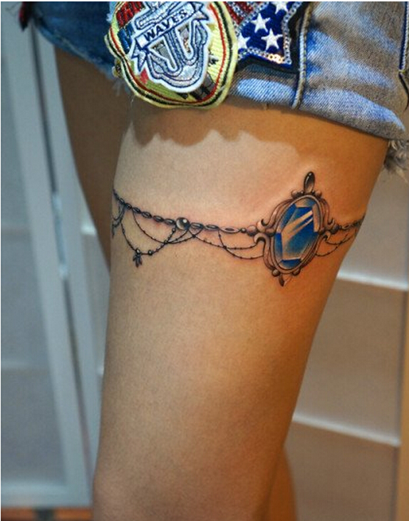 女性腿部漂亮好看的腿链宝石纹身图案图片