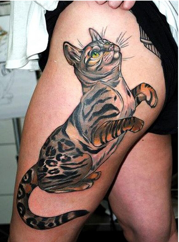 女性腿部时尚好看的猫咪纹身图案图片