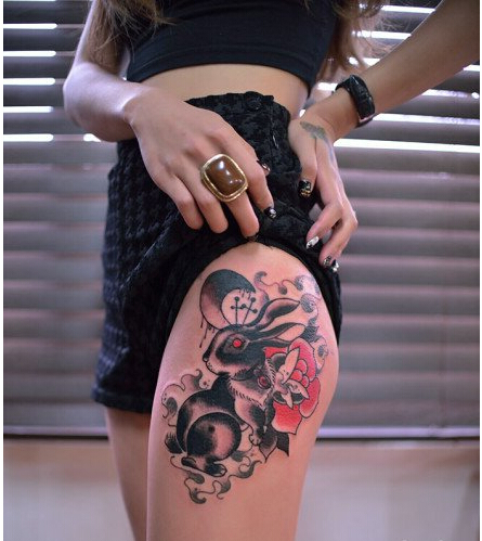 女生腿部潮流时尚好看的兔子纹身图案图片