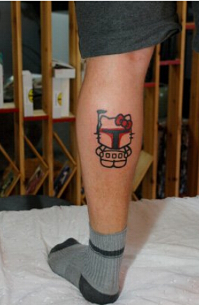 时尚男生小腿精美好看的KT猫纹身图案图片