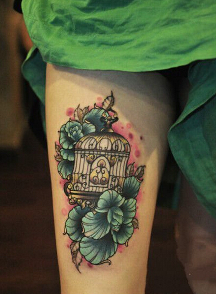 个性女性大腿精美时尚好看的金丝鸟笼图片