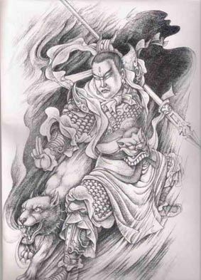 二郎神纹身图案手稿