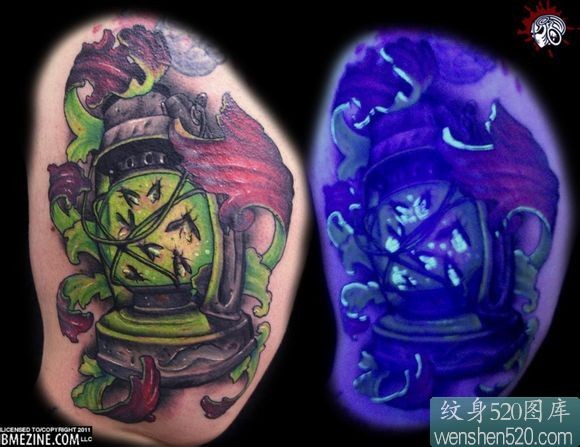 荧光纹身白天夜晚效果对比图