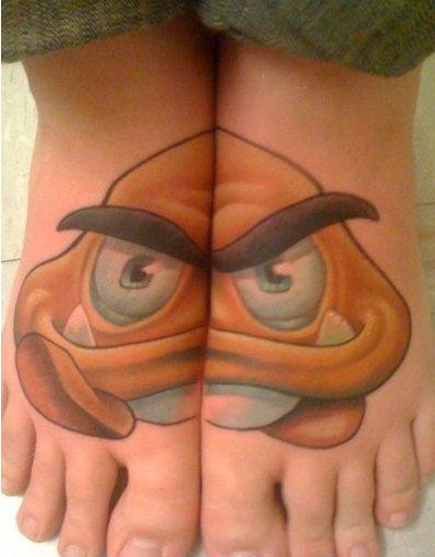 创意脚背马里奥蘑菇纹身图片