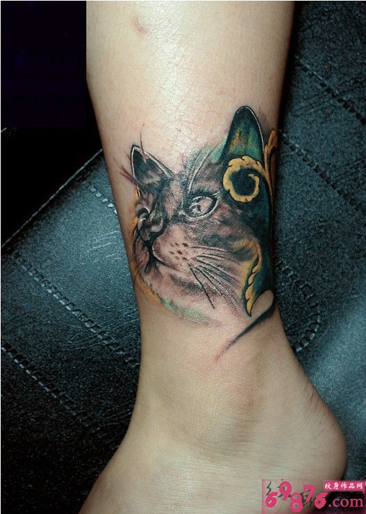 脚踝猫咪头刺青图片