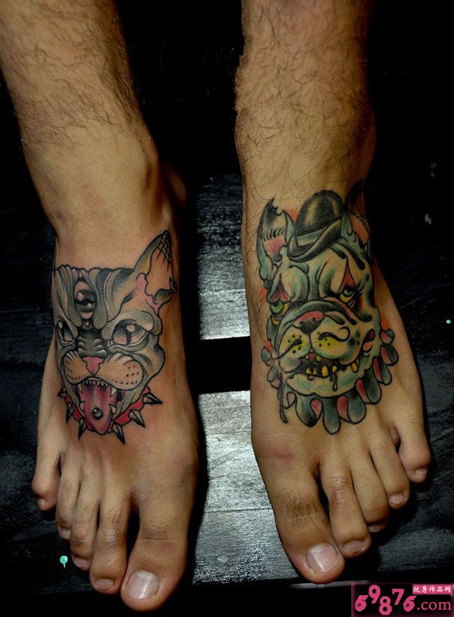 脚背另类狗狗头像纹身图片